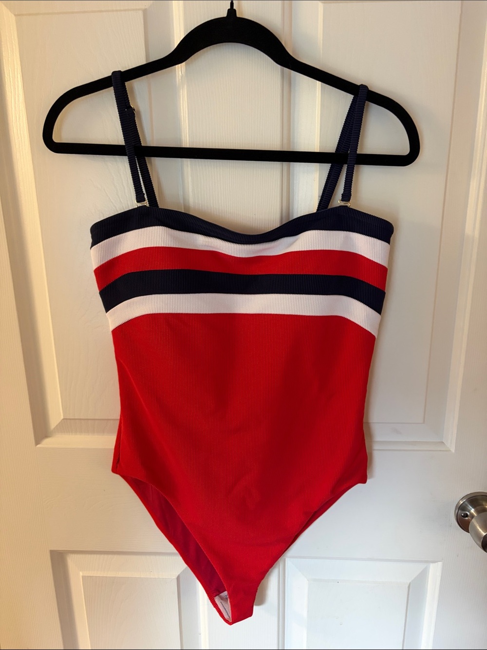 Red BEACHRIOT Swimsuit with Navy and White Stripe Accent NWT